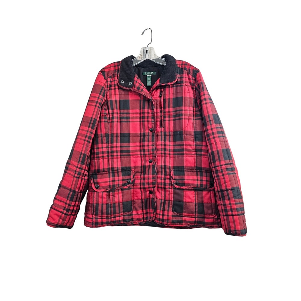 Ralph Lauren Quilted Jacket Womens L Buffalo Red Plaid Chore Barn Coat Jacket